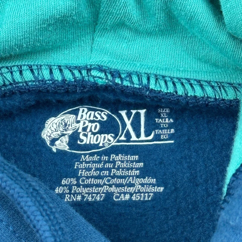 Bass Pro Shops Pullover Mens XL Blue Graphic Hoodie Sweatshirt Long Sleeve Top